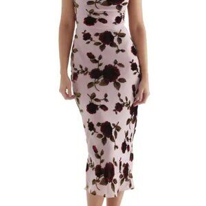 HOUSE OF CB Azura Floral Devore Strapless Midi Dress